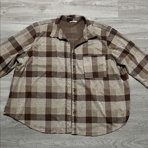Maurices Warm Brown Plaid Button Down Turtle Buttons Collar Long Sleeve Flannel
